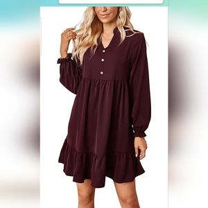 - Women's Casual Long Puff Sleeve Tie Neck Flowy Swing Tunic Shift Dress A…